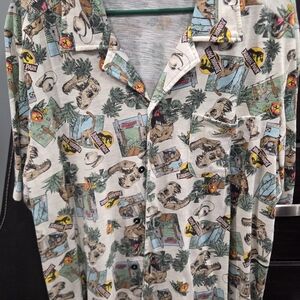 Mens Jurassic Park Graphic Button-Up Shirt